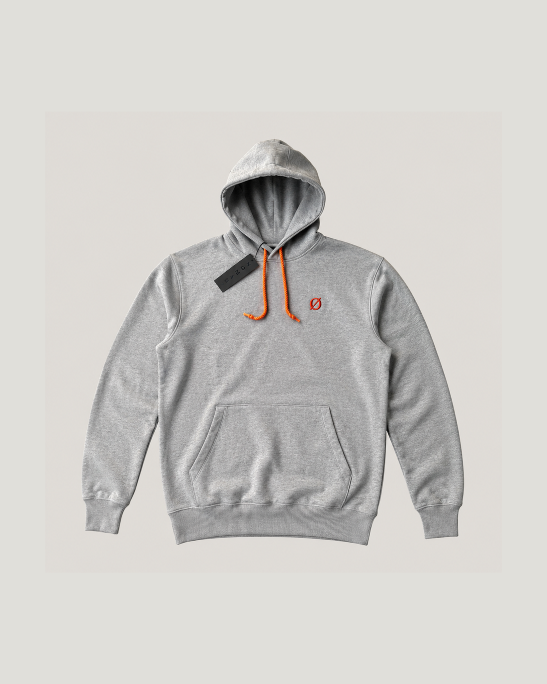 Grey NØMADZ hoodie with orange drawcords and embroidered chest logo