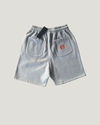 NØMADZ grey men's shorts with terracotta orange Ø embroidery on the back