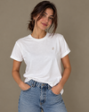 NØMADZ white women's one-size T-shirt with beige logo on the back